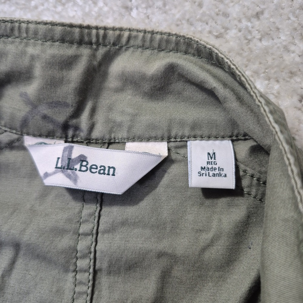 LL Bean Utilty Jacket Womens Medium Green Cotton Zip Pockets Military Workwear - Picture 5 of 9